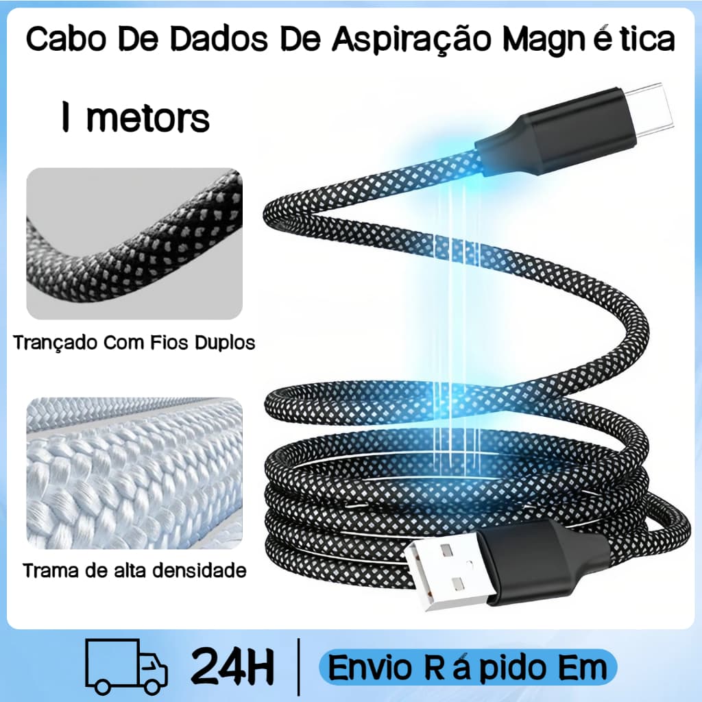 Magnético Tipo-c Cabo De Carregamento 1m Trançado Cabo Usb Carregamento Rápido C Lightning 65W