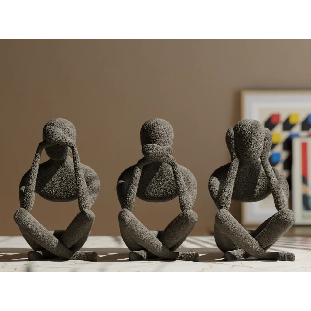Escultura Decorativa Minimalista “Três Pensadores” Textura Rústica e Design Contemplativo Moderno