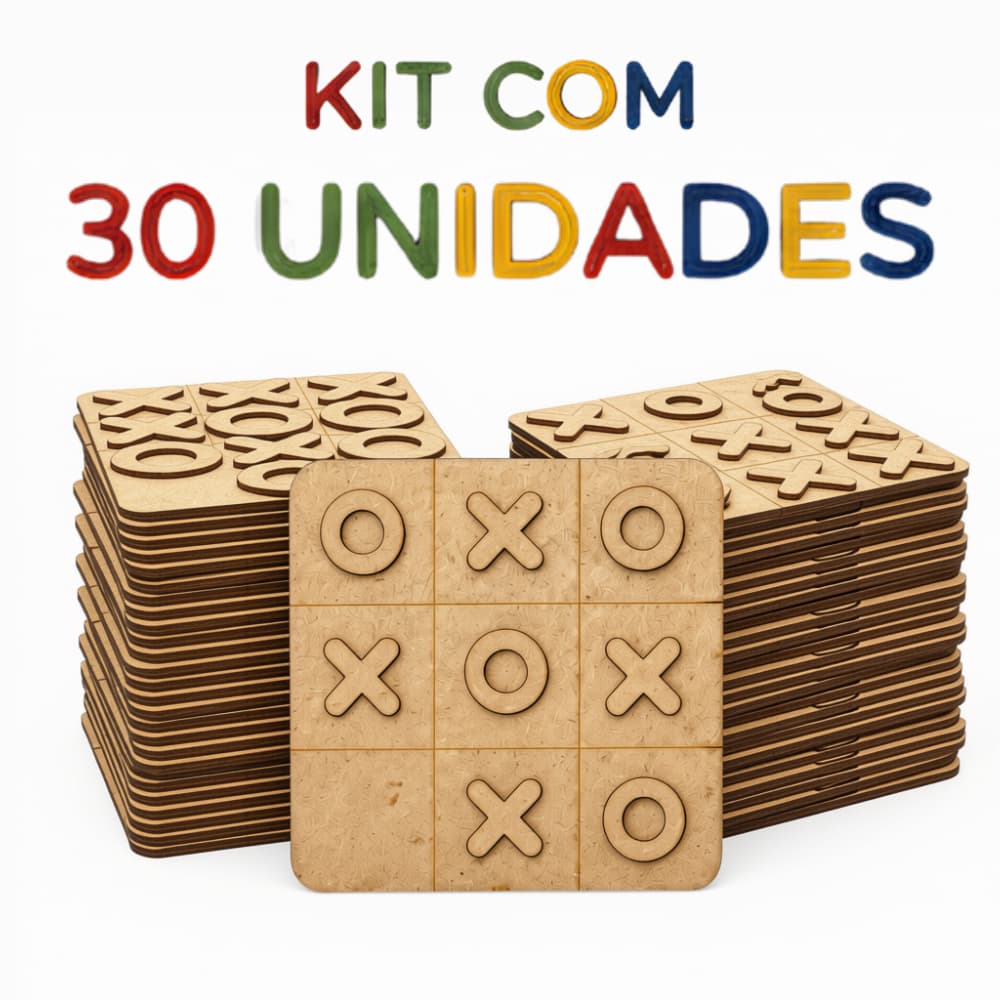 Kit 30 Jogo da Velha MDF Lembrancinha Festa Infantil Aniversário Escolar Educativo Tabuleiro Brinquedo Presente Jogo