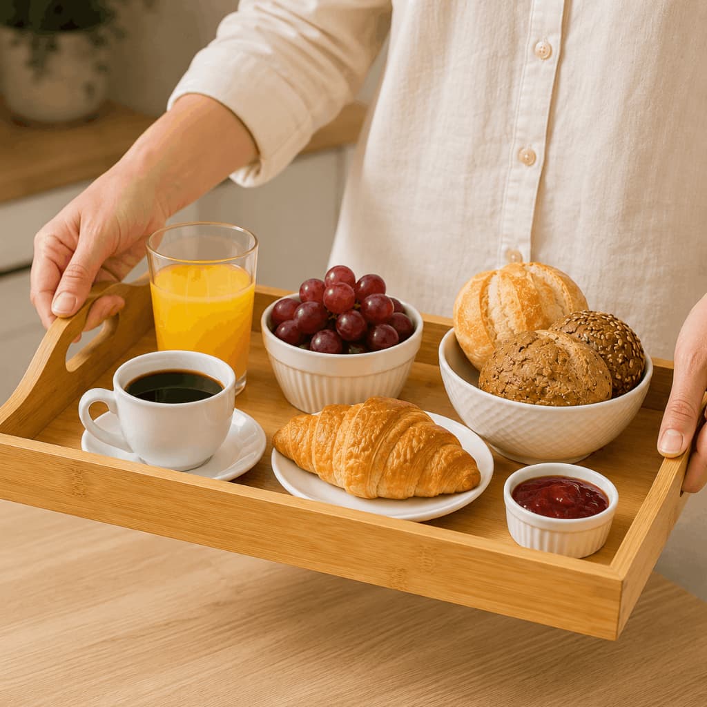 Bandeja Elegantia De Bambu Resistente Natural Servir Cama Frios Petisqueira