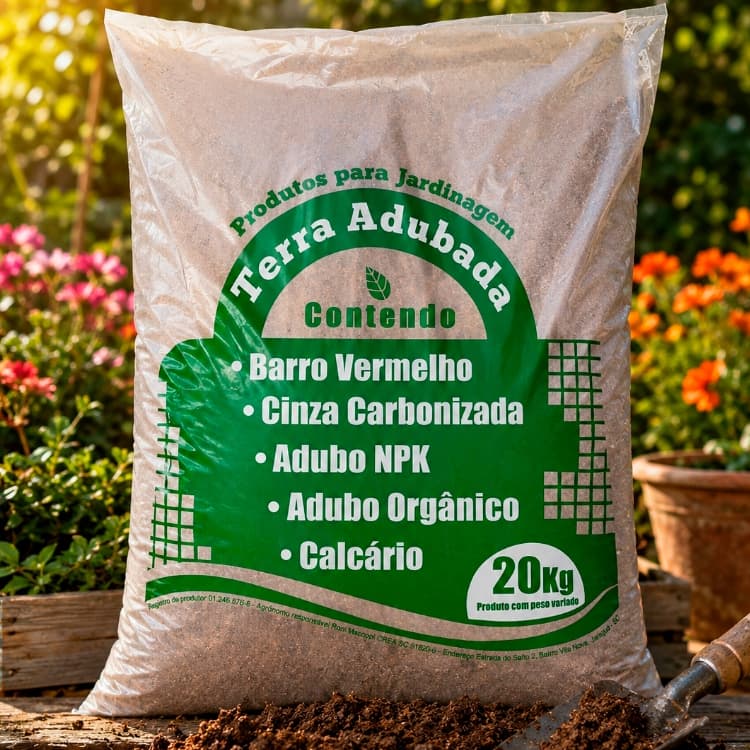 Terra Adubada 20kg para Plantas, Hortas e Jardins | Rica em Matéria Orgânica e NPK