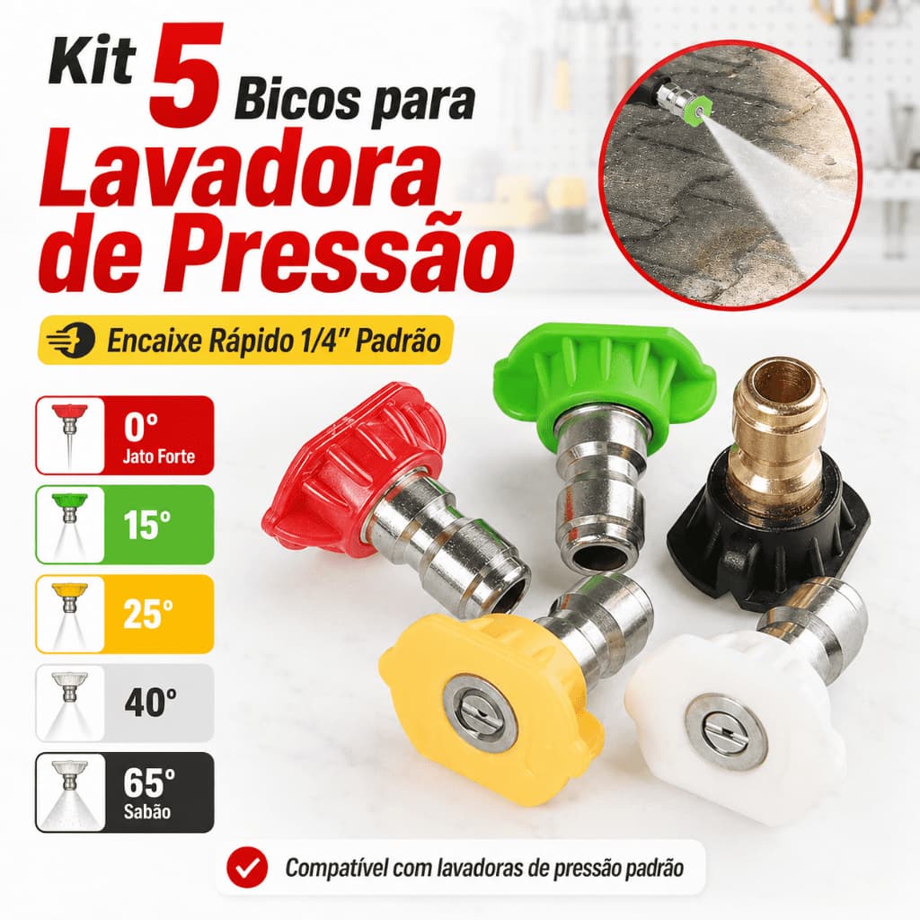 5 Peças Bicos Engate Rápido Lavadora Alta Pressão Novo 5 Bicos Bico De Ventilador
