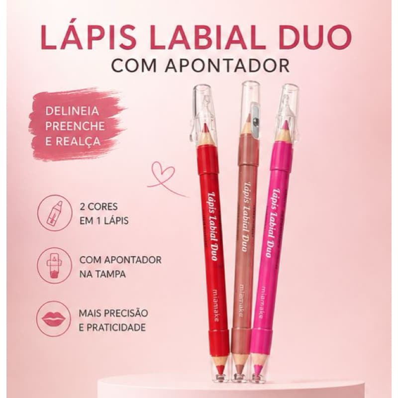 Lápis de Boca Duo 2 em 1 Contorno e Preenchimento Longa Duração Alta Pigmentação Matte