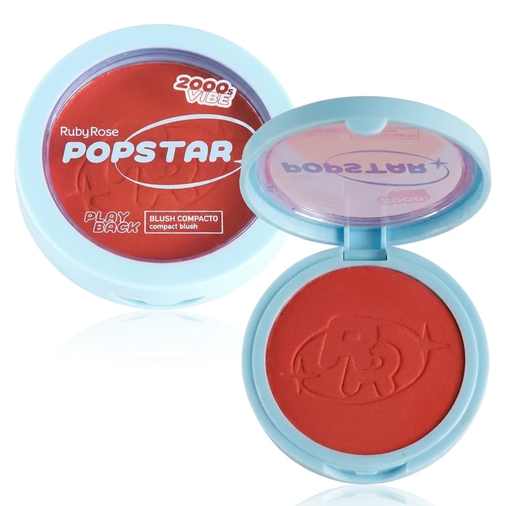 Blush Compacto Ruby Rose Playback Popstar HBM08 Alta Pigmentação