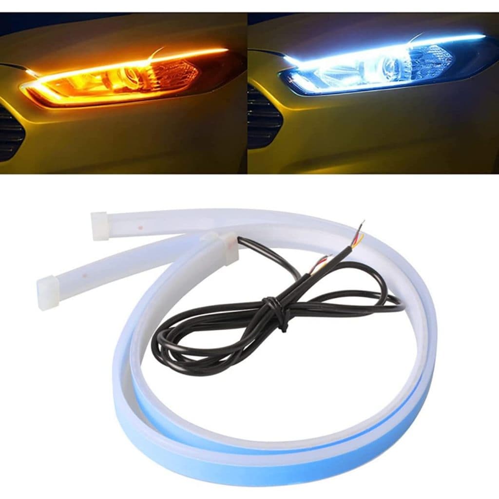 Luzes Diurnas LED E Barras De Luz De Carro Com Tira DRL De Sinal De Mudança De Cor Dupla 12V