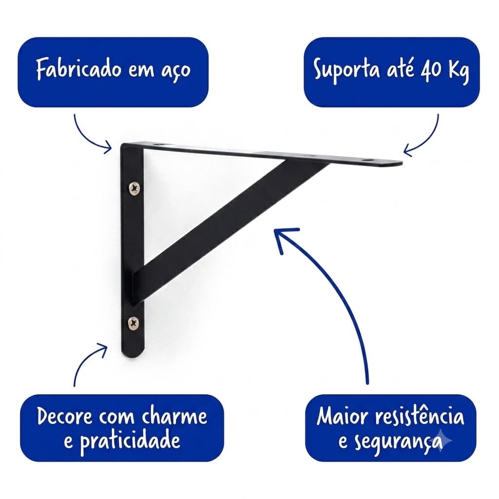 Suporte Mão Francesa para Prateleira de 20 cm Preto cantoneira