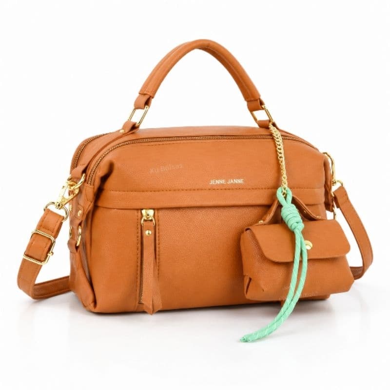Bolsa Feminina Transversal Com Mini Bolsinha Em Couro PU Bau Tiracolo Espaçosa Estruturada Media Com Alça