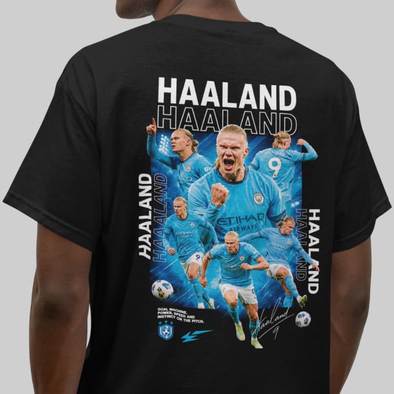 Camiseta Jogador Erling Haaland Jogador Noruega Montagem 100% Algodão