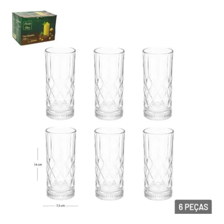 Copo De Vidro 300ml 6 Peças Diamantina