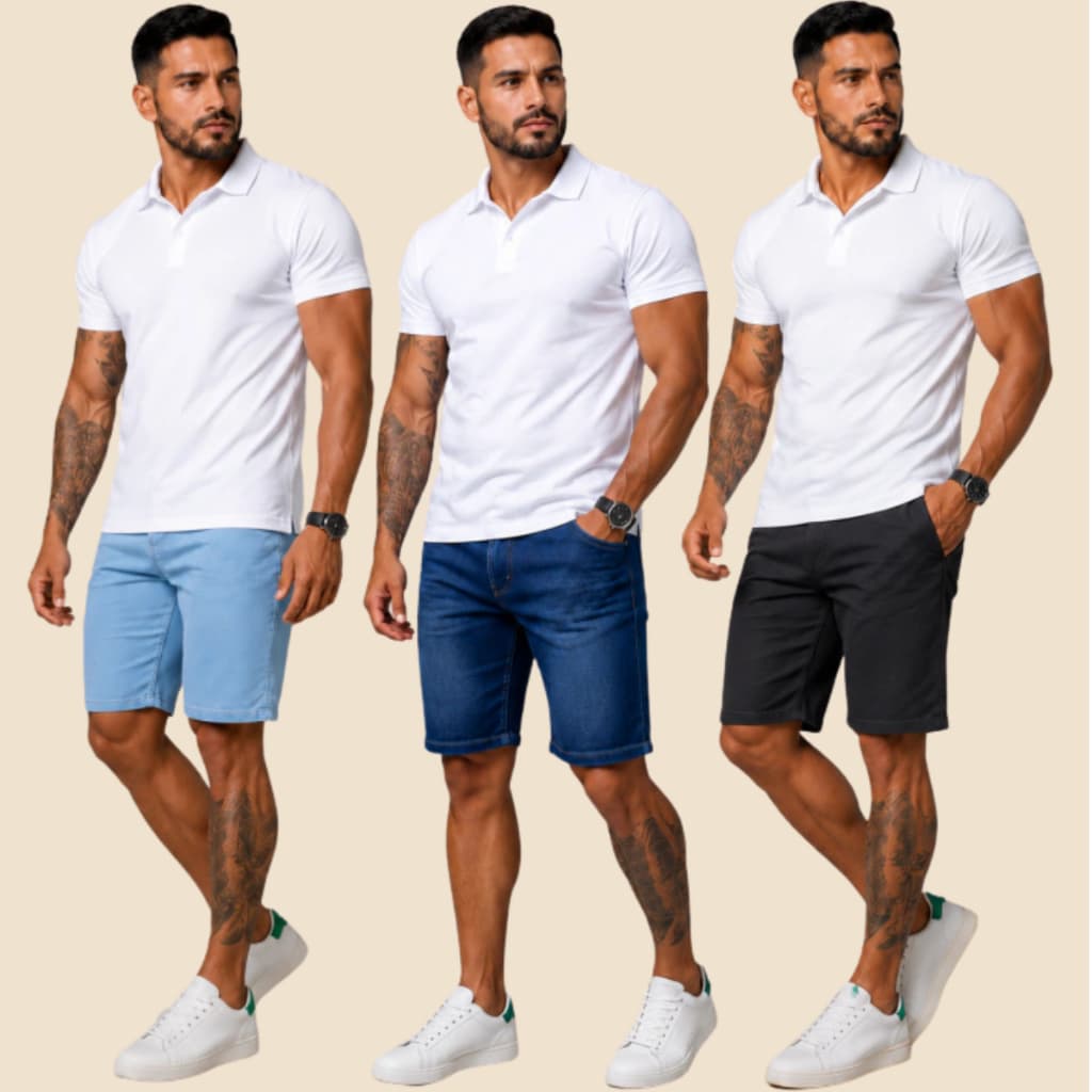 Kit 3 Bermuda Masculina Jeans Com Elastano - Shorts Masculino - Moda Verão Tendência 2026