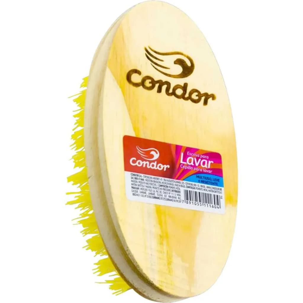 Escova de Madeira Condor para Lavar Roupas Multiuso Cerdas Resistentes Limpeza Pesada