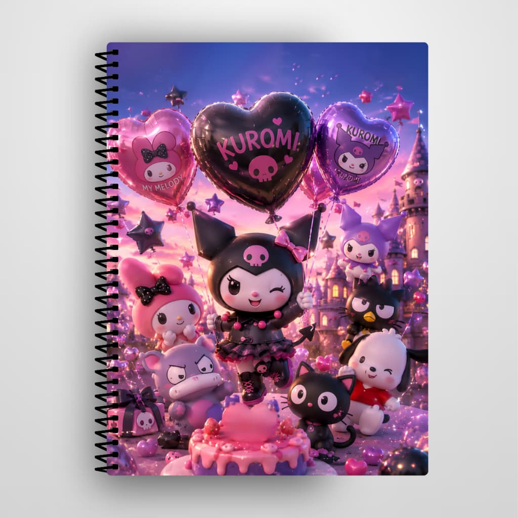 Caderno Hello Kit Kuromi Personalizado Capa Dura 1 e 10 Matérias Escolar Universitário