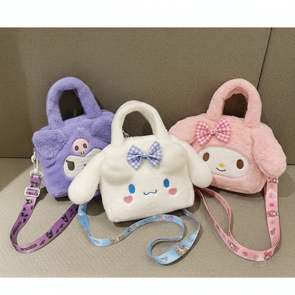Bolsa Sanrio Kawaii Personagens | Shoulder Bag My Melody Kuromi Cinnamoroll Hello Kitty Pelúcia
