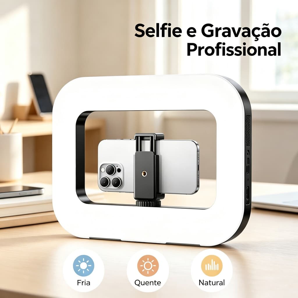 Ring Light Profissional 3 Cores Com Adaptador para Celular Iluminador Led Tricolor Para Live e Selfie