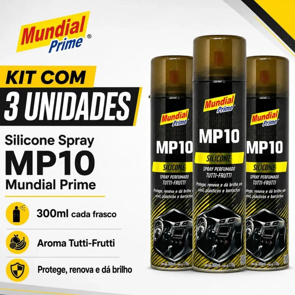 Kit 3 Silicone Spray 300ml Tutti Frutti Painel, Bancos e Borrachas Aerosol Preto