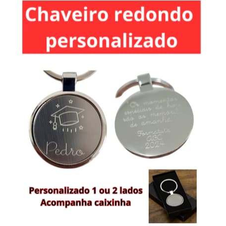 Kit 5 Chaveiros Personalizado Redondo Metal com nome ou logo Batizado Formatura evento feira