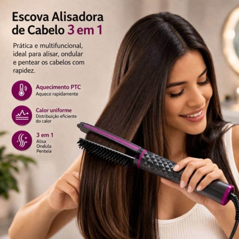 Escova Alisadora de Cabelo 3 em 1 [Cinza]