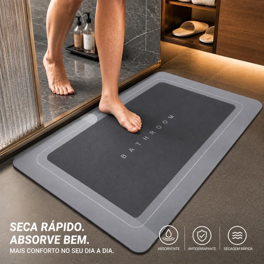 Tapete de Banheiro Absorvente Antiderrapante Secagem Rápida Emborrachado Lavável 40x60cm