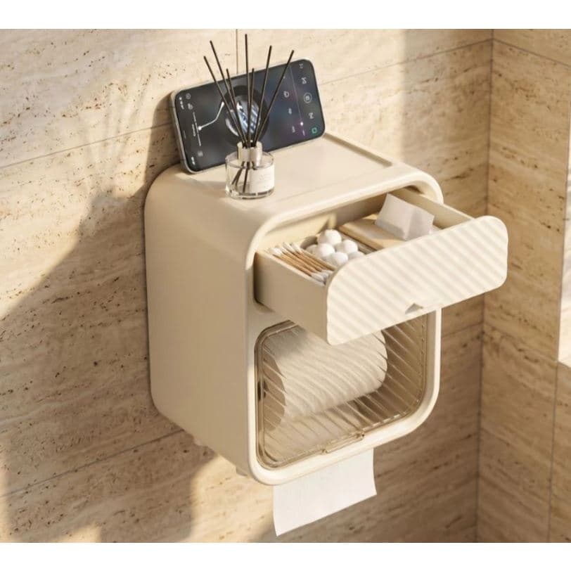 Suporte Papel Higiênico com Porta Lenço e Apoio para Celular em Acrílico Adesivo
