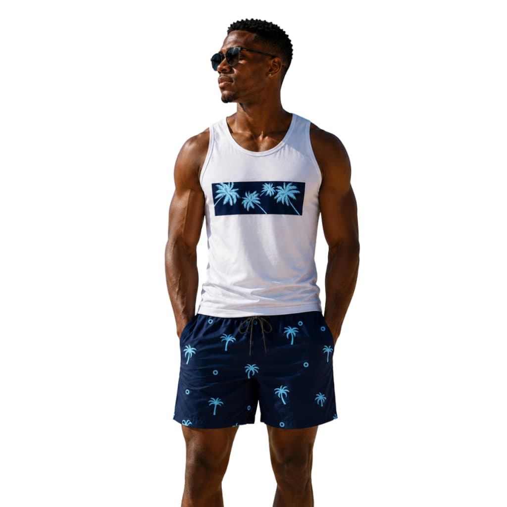Conjunto Masculino Camiseta Regata Algodão E Short Tactel Coqueiros