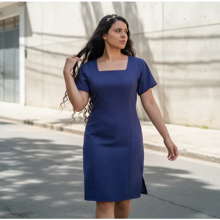 Vestido Midi Preto Estampado Casual Com Fenda Lateral