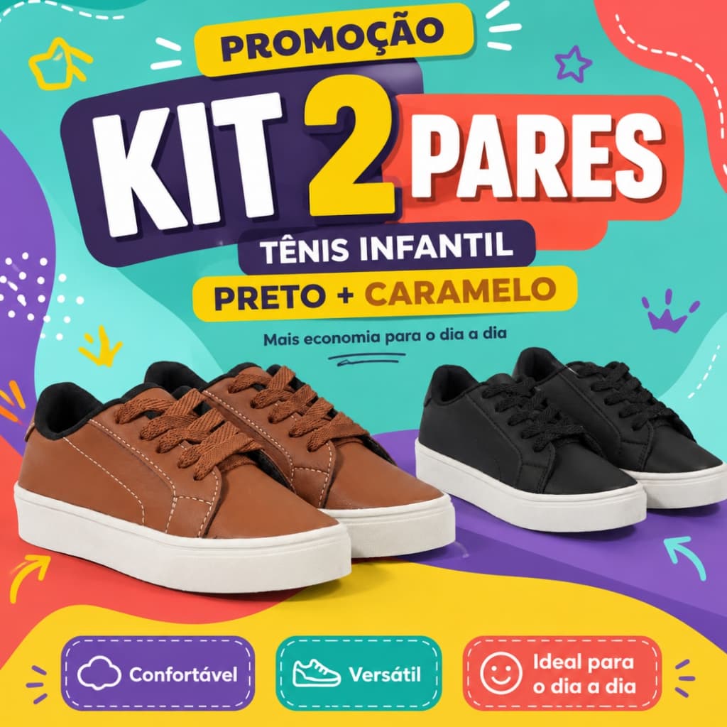 Kit 2 Pares Sapato Infantil Masculino Menino Leve Estiloso Para Escola E Dia A Dia