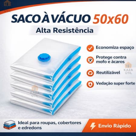 Saco a Vácuo 50x60cm Organizador de Roupas Mala de Viagem Guarda Roupa + Bomba