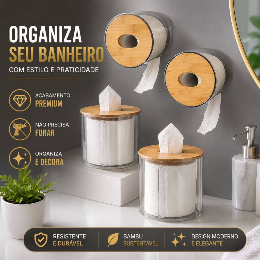 Porta Papel Higiênico MDF Transparente Premium Organizador Banheiro Moderno Luxo Decorativo
