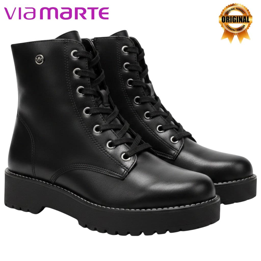 Bota Coturno Via Marte Feminina Tratorada Cano Médio Original Confortável 004001-01