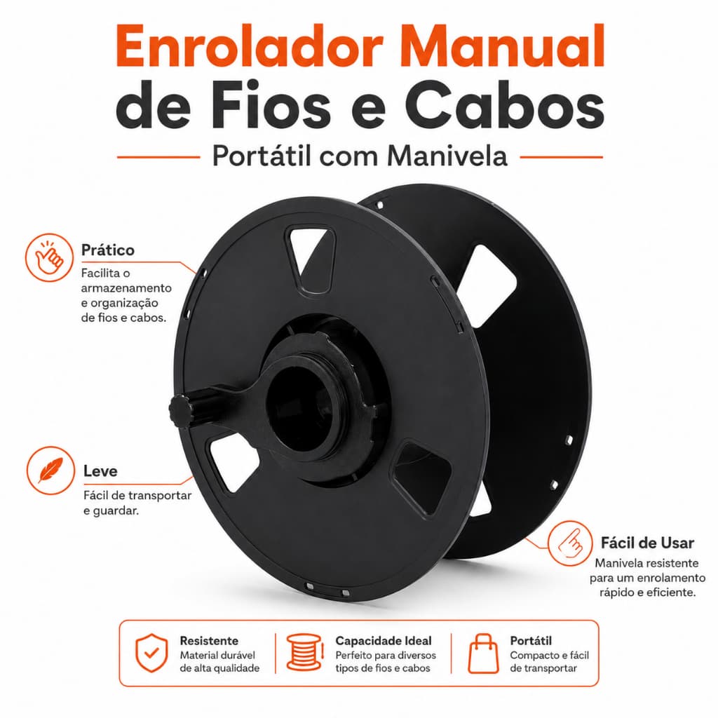 Enrolador Manual de Fios e Cabos Portátil com Manivela Organizador de Extensão Enrolador Manual de Fios Cabos e Extensão