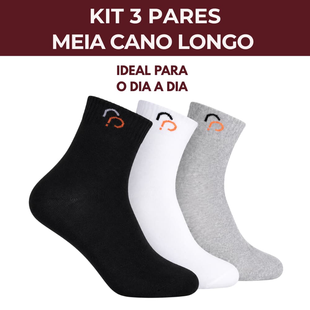 Kit 3 Pares Meia Cano Longo Feminina 33-38 Confortável Rafa Parize
