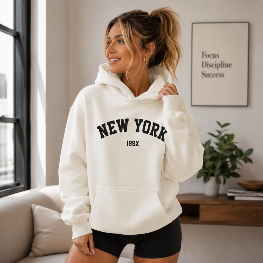 Moletom Canguru Unissex New York 199X Flanelado Algodão com Capuz Casaco