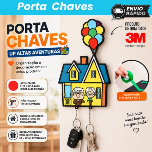 Porta Chaves Up Altas Aventuras Com Fita Dupla Fase | Organizador de Chaves Parede | Sem Furos Decorativo | Casa | Casal