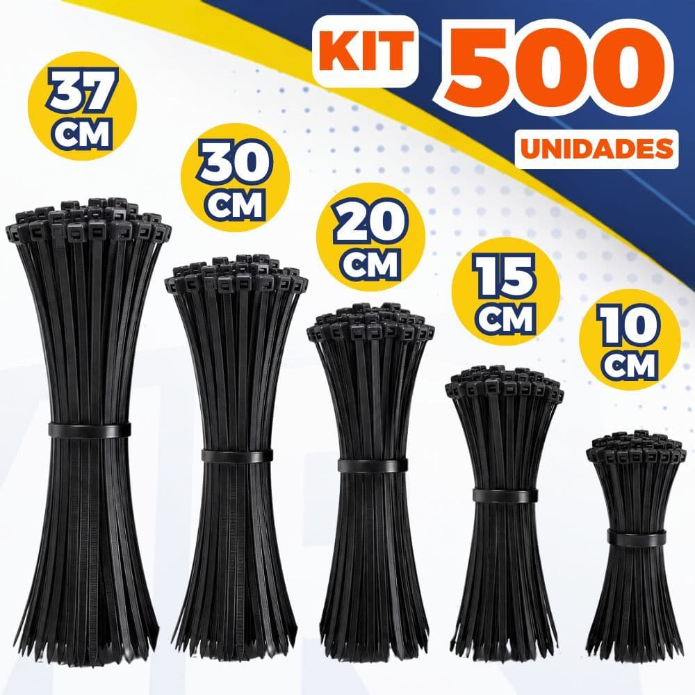 Kit Abraçadeira de Nylon Enforca Gato Braçadeira Cintas Plásticas 10cm 15cm 20cm 30cm 37cm Preta Branca