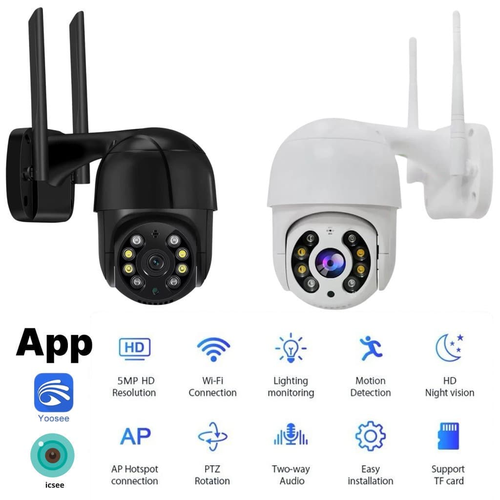 Câmera de Segurança WiFi 5MP PTZ 360° IP Externa Visão Noturna Áudio Bidirecional Detecção de Movimento Yoosee/icess