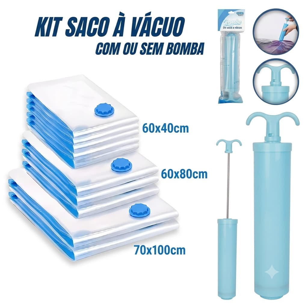 Kit Sacos à Vácuo 40x60, 60x80, 70x100 Reutilizável Organiza Roupas Viajem