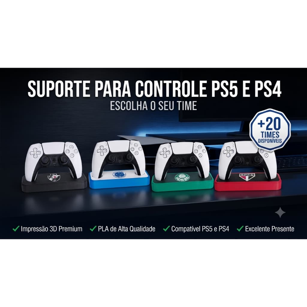 Suporte para Controle PS5 e PS4 brasileirão – Escolha seu Time