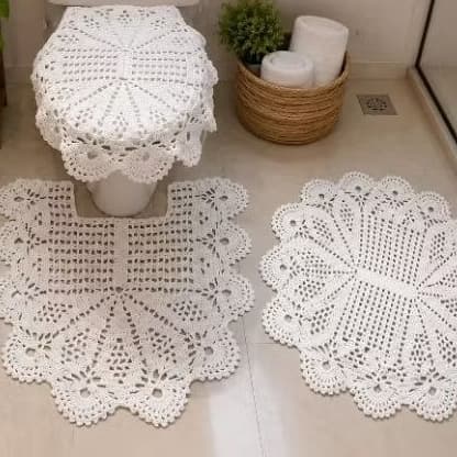 Jogo de Banheiro em Crochê Ponto Pavão 3 Peças | Artesanal | Luxo e Elegância