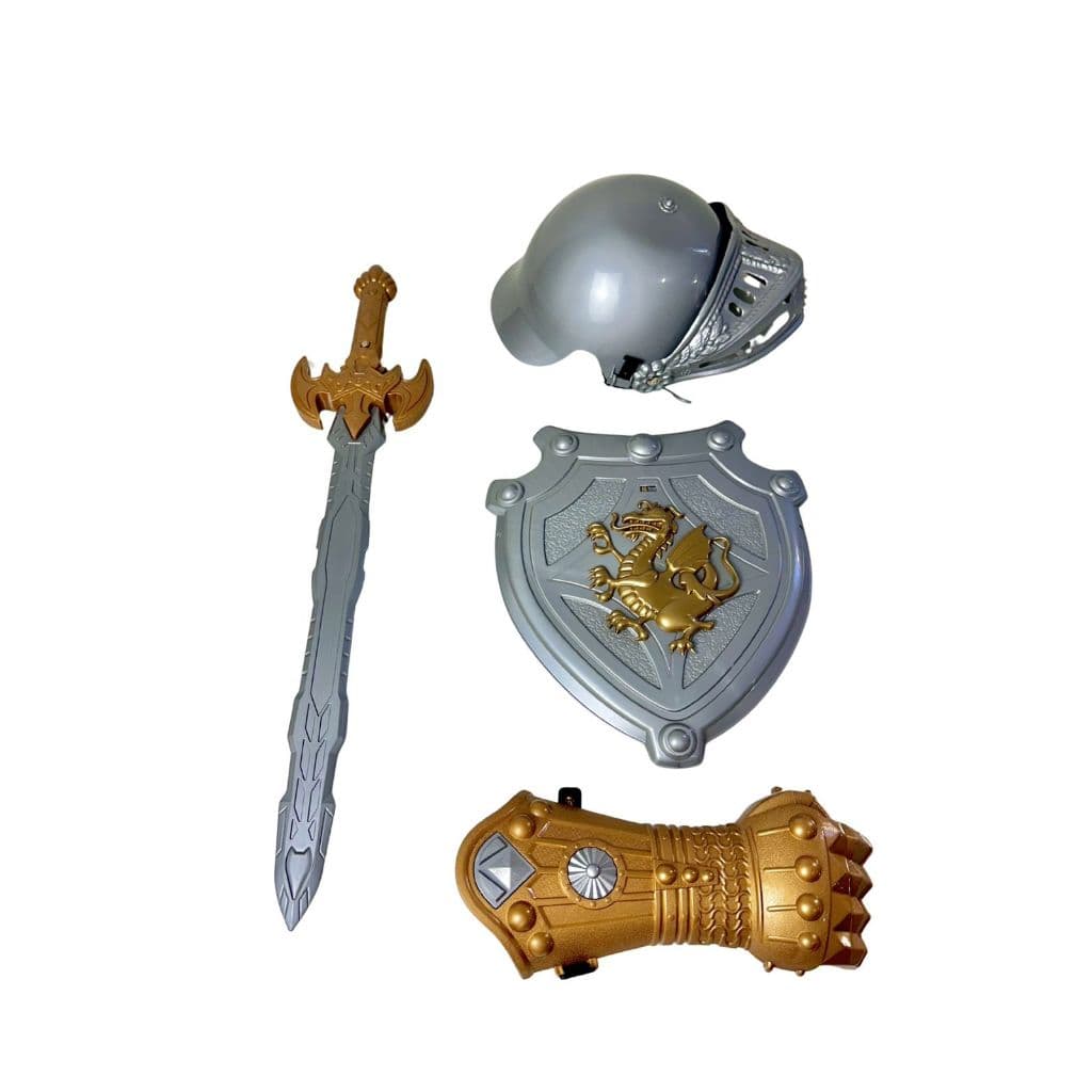 Kit Medieval Brinquedo Capacete + Espada + Escudo + Bracelete