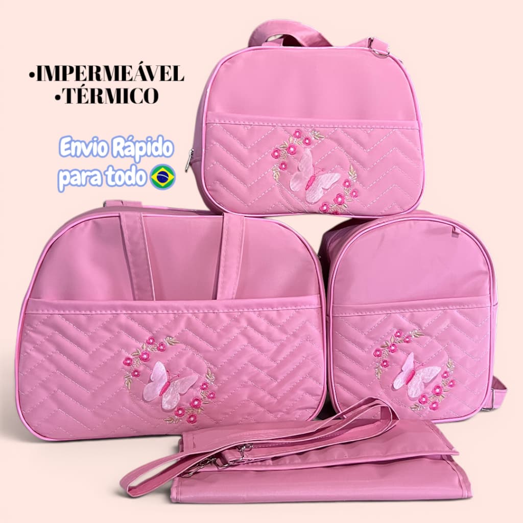 Kit Bolsa Maternidade 4 Peças- Grandes Térmicas Impermeáveis- Trocador Mochila Bebê