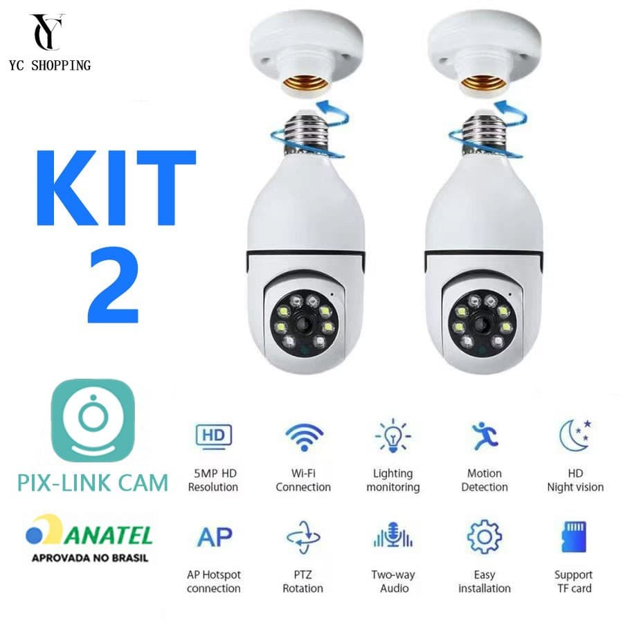 Câmera de Segurança Lâmpada WiFi 360° Full HD À Prova D'água Visão Noturna Sensor Movimento 8177