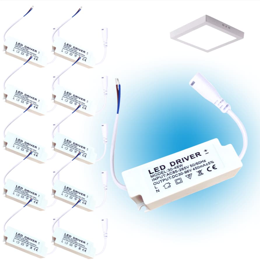 Driver para Painel LED 30W a 48W 450mA Bivolt 10 unidade | Fonte Luminária LED 30-96V Estável Proteção Contra Oscilações