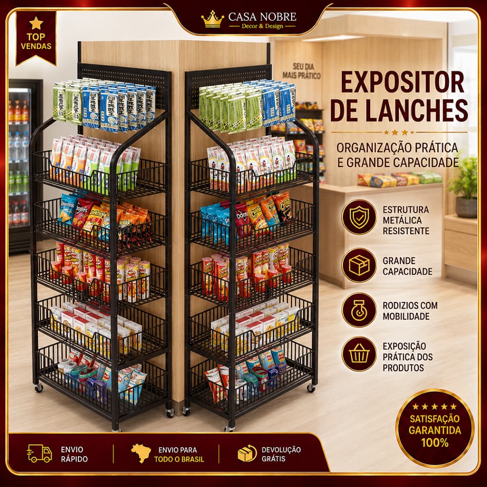 Expositor De Snacks Preto Com Rodízios, Estante Metálica Multiuso Para Loja, Cozinha E Supermercado