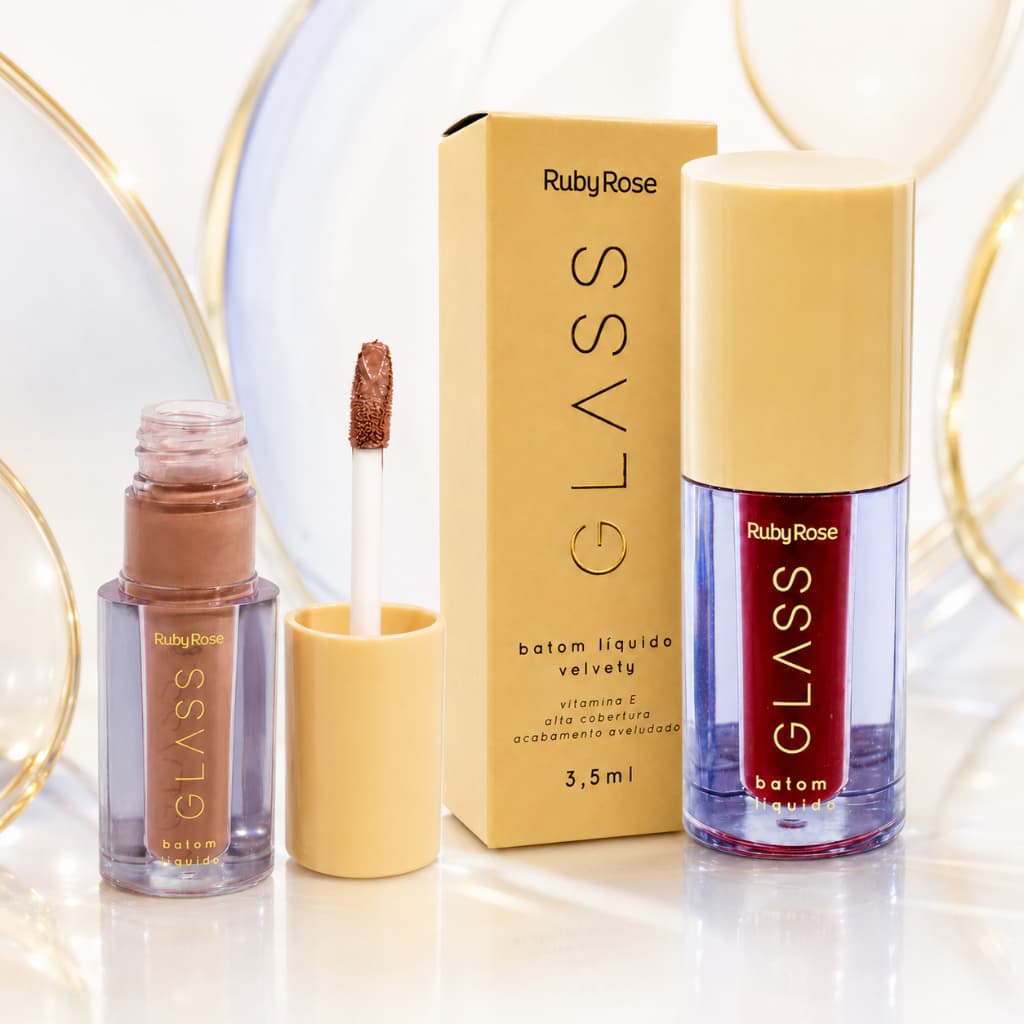 Batom Aveludado Ruby Rose Velvety Glass 3.5ml Alta Cobertura Textura Confortável Leve 1 Ganhe 1