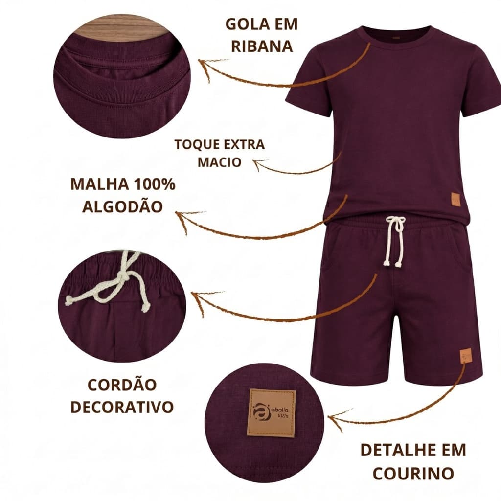 Conjunto Infantil Menino Kit Roupa Casual Lisa Básica Verão Premium