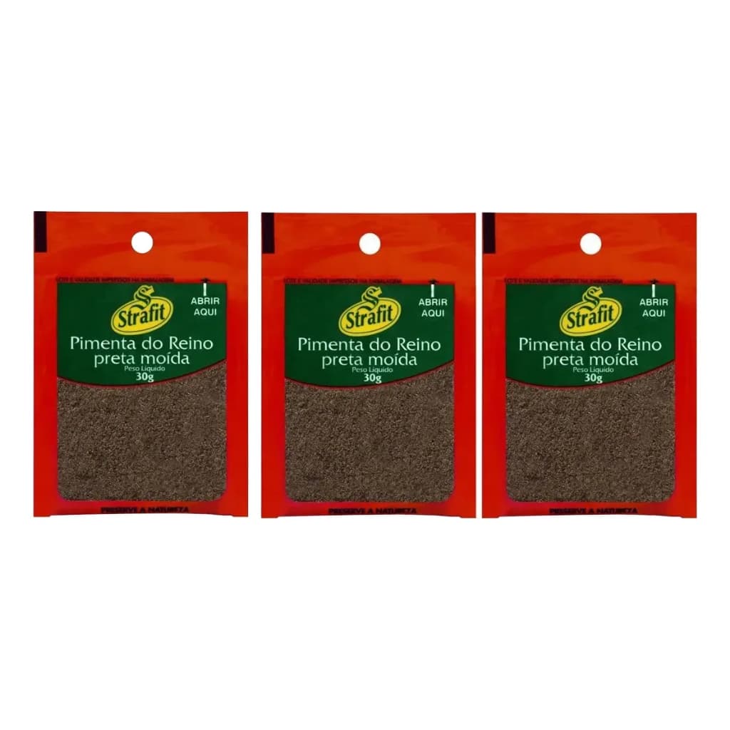 Kit 3 Pacotes De 30g De Pimenta Do Reino Moída Strafit