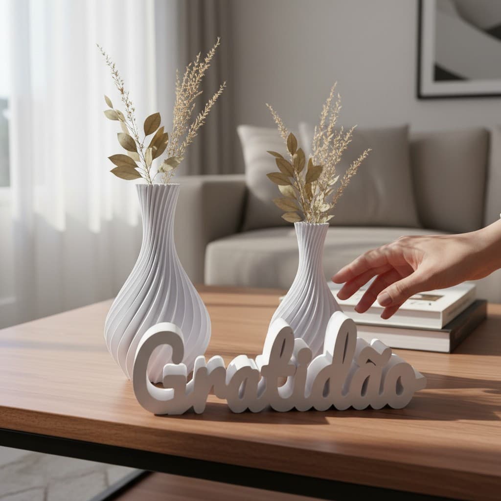 Kit 2 Vasos Decorativos Com Letreiro Gratidao Enfeite Mesa Sala Quarto Escritorio Decoracao Moderna