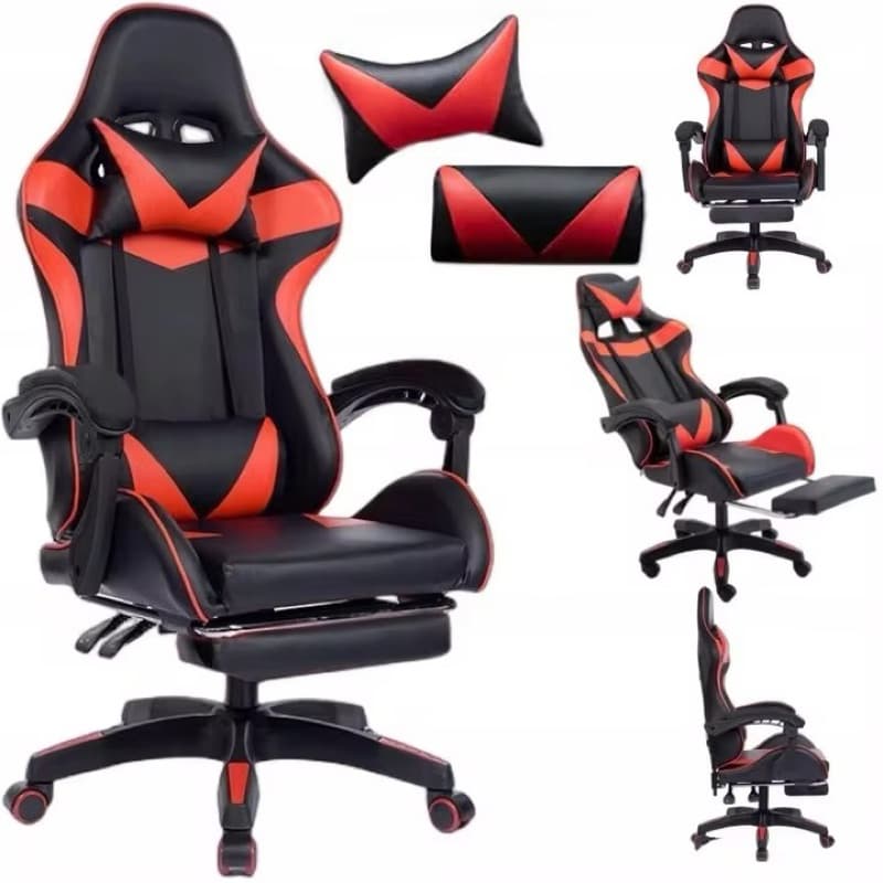 Cadeira Gamer Escritório Giratória Ergonômica Em Couro Encosto Regulável Com apoio Para Pés