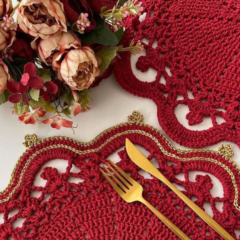 sousplat crochê em barbante feito a mão artesanal mesa posta decoração