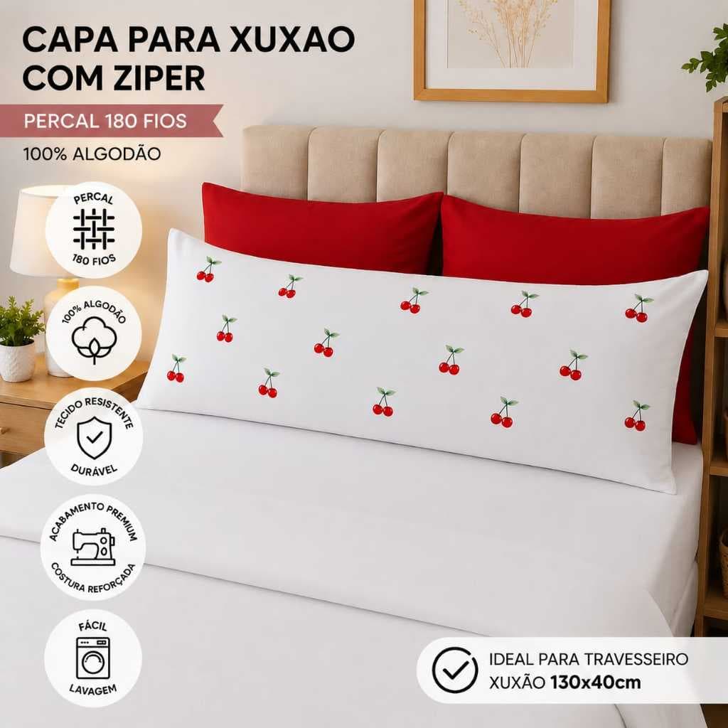 Fronha Xuxão 100%Algodão Estampado Avulso ou Par,Capa Travesseiro de Corpo com zíper,Gestante 130x40